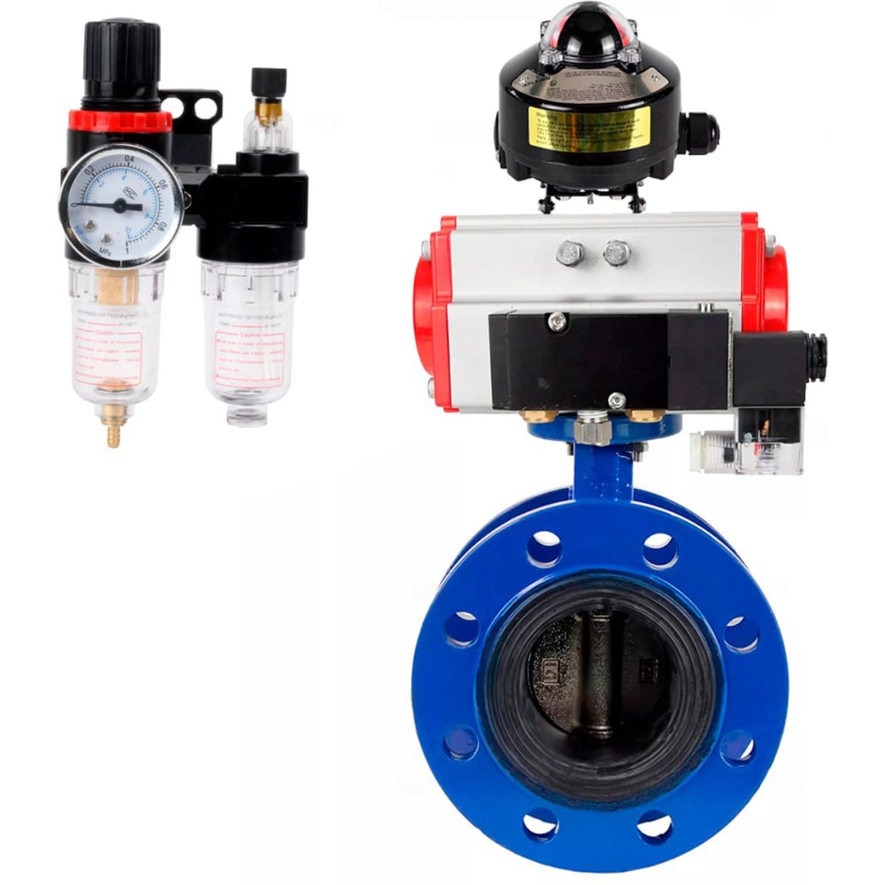 Затвор дисковый DN.ru GGG40-304-EPDM-2W-F-H Ду100 Ру16 пневмопривод SA-140, пневмораспределитель 220VAC, БКВ LSB-510, БПВ D050-56650