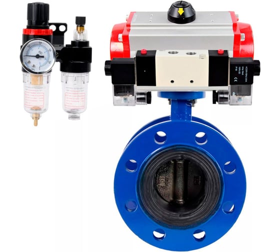 Изображение товара Затвор дисковый DN.ru GGG40-304-EPDM-2W-F-R Ду300 Ру16 пневмопривод DA-210, пневмораспределитель (2EM) 220VAC, БПВ D050-56532