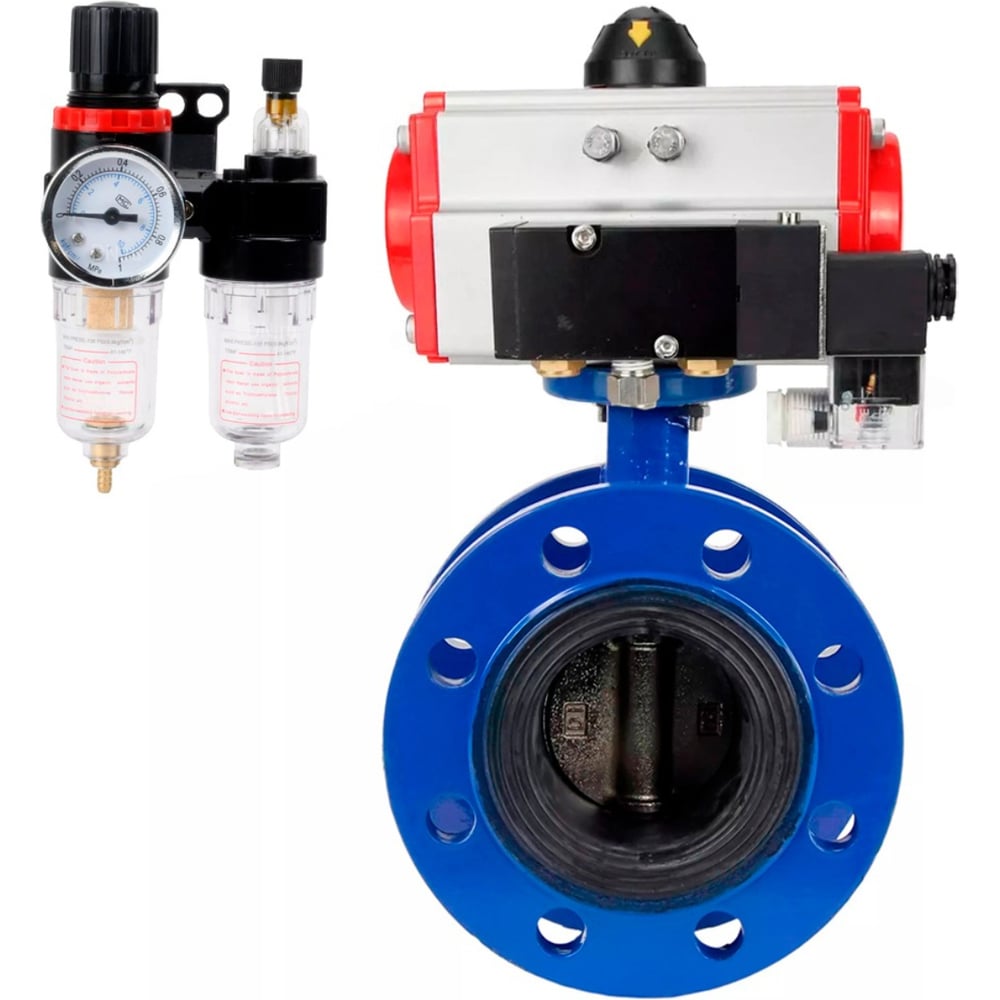 Изображение товара Затвор дисковый DN.ru GGG40-304-EPDM-2W-F-R Ду250 Ру16 пневмопривод