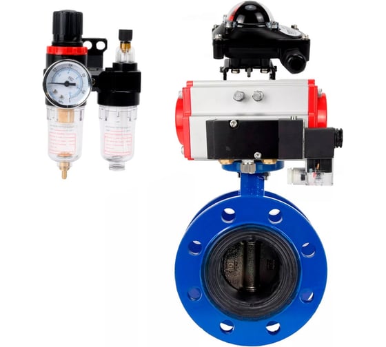 Изображение товара Затвор дисковый DN.ru GGG40-304-EPDM-2W-F-R Ду250 Ру16 пневмопривод DA-210, пневмораспределитель 24VDC, БКВ LSB-210, БПВ D050-56557