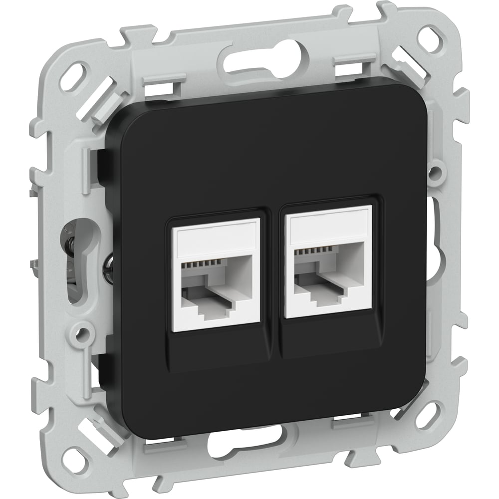 Розетка 2-я компьютерная IEK FLITE RJ45 кат.5Е UTP РК5е-2-0-ФлЧ черный FI-K22-1-K02