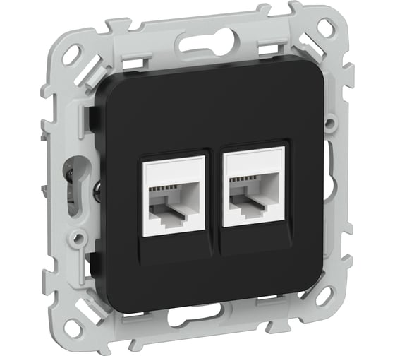 Изображение товара Розетка 2-я компьютерная IEK FLITE RJ45 кат.5Е UTP РК5е-2-0-ФлЧ черный FI-K22-1-K02