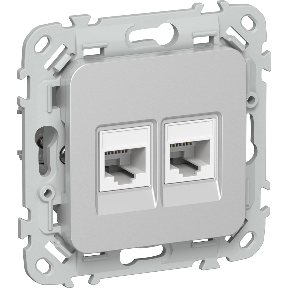 Розетка 2-я компьютерная IEK FLITE RJ45 кат.5Е UTP РК5е-2-0-ФлА алюминий FI-K22-1-K47