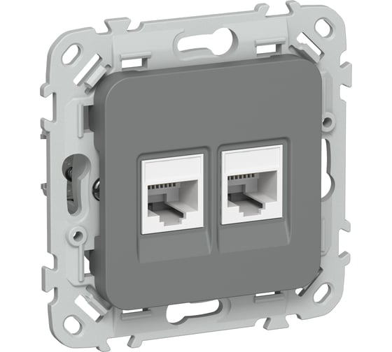 Изображение товара Розетка 2-я компьютерная IEK FLITE RJ45 кат.5Е UTP РК5е-2-0-ФлМА мокрый асфальт FI-K22-1-K80