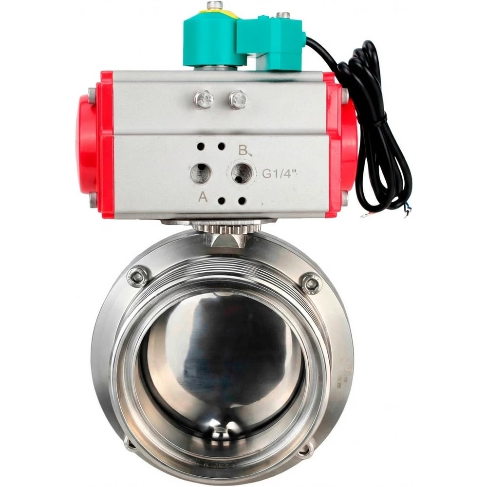 Затвор дисковый DN.ru 304-304-Sil-2W-T-H Ду32 Ру10 резьбовой, пищевая нерж. сталь, пневмопривод SA-065, МППП-200 D050-90178