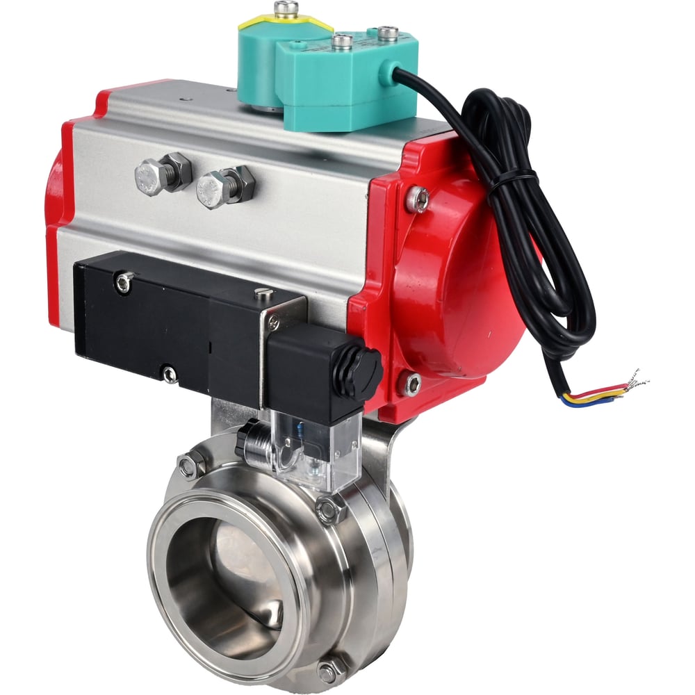 Изображение товара Затвор дисковый DN.ru 304-304-Sil-2W-C-H Ду20 Ру10 с пневмоприводом из нерж. стали