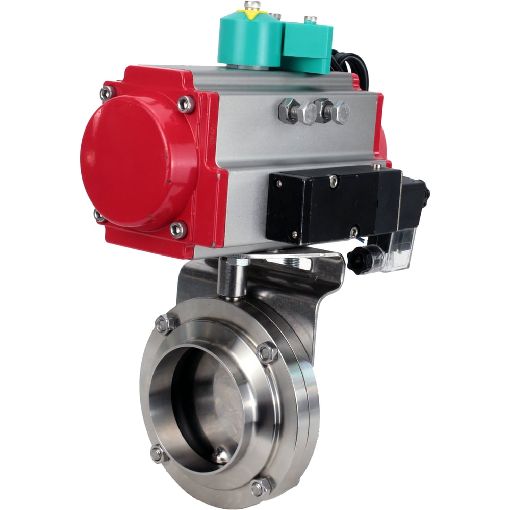 Изображение товара Затвор дисковый DN.ru 304-304-Sil-2W-W-H Ду65 нержавеющая сталь пневмопривод