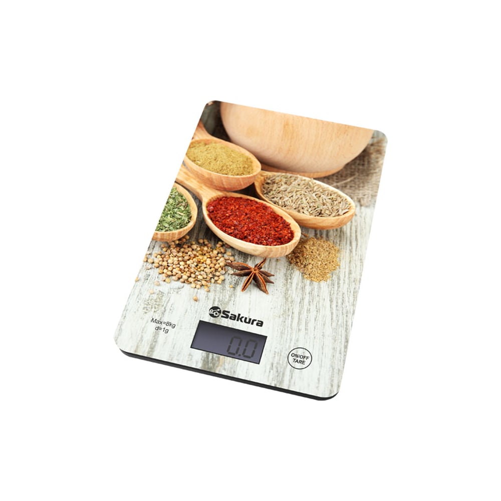 Изображение товара Электронные кухонные Весы Sakura SA-6077WS до 8 кг светлый стеклянный корпус