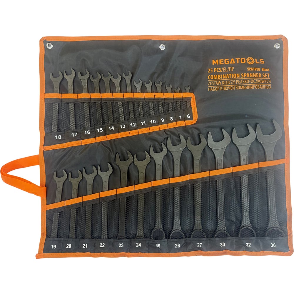 Изображение товара Набор ключей комбинированных MEGATOOLS 25 предметов MT-5261P36 черный