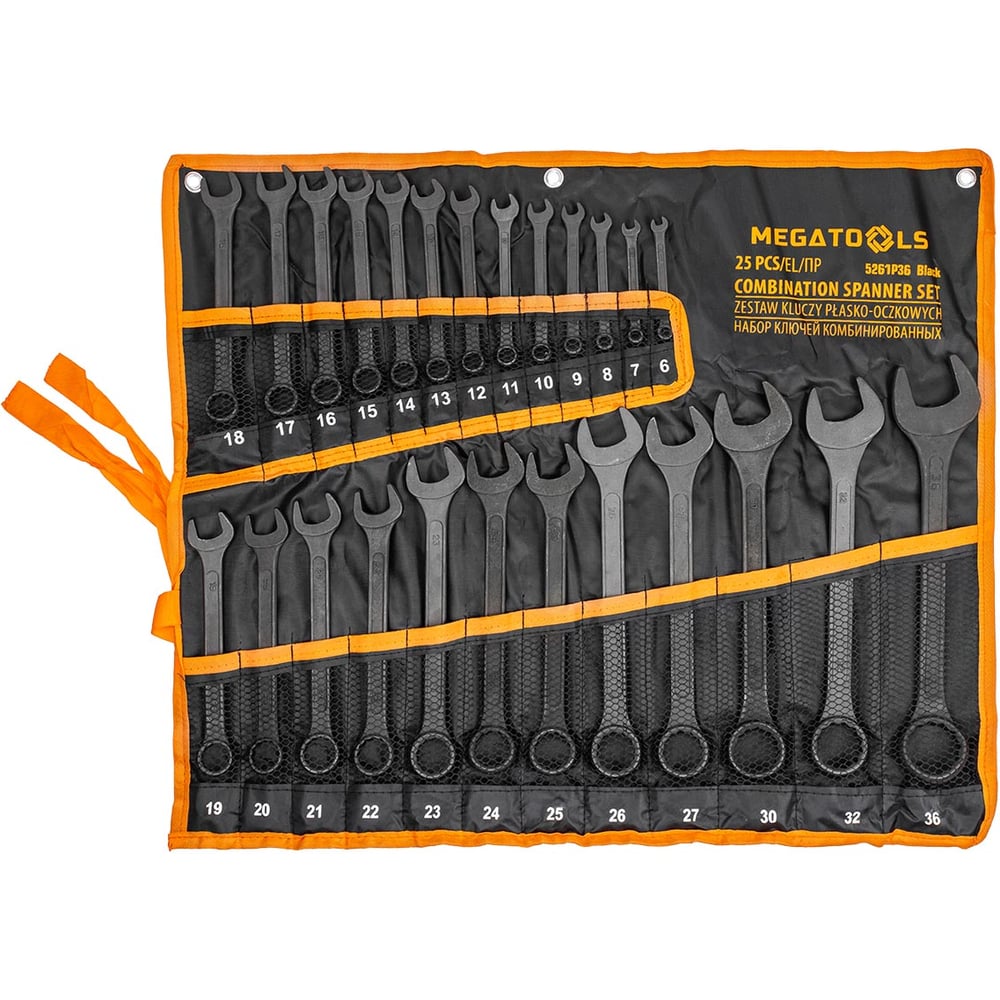 Изображение товара Набор ключей комбинированных MEGATOOLS 25 предметов MT-5261P36 черный