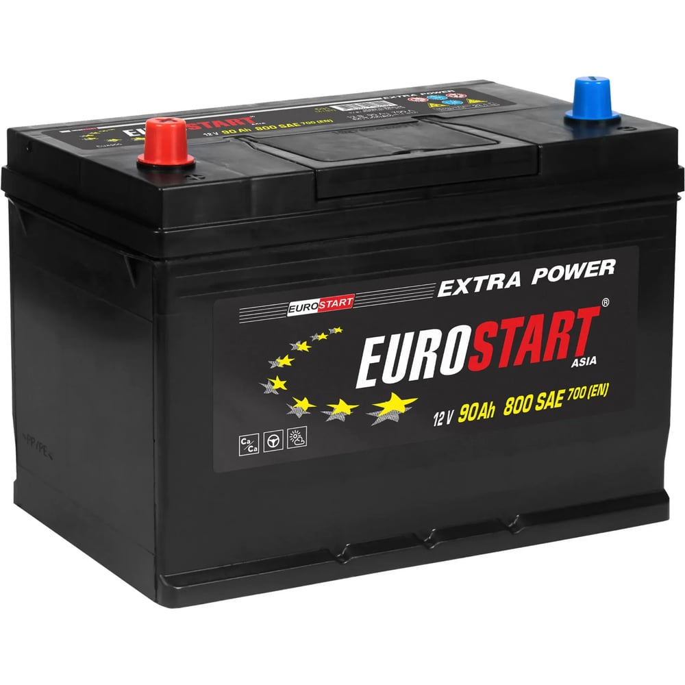 Изображение товара Аккумуляторная батарея EUROSTART Extra Power Asia, 90 А·ч, L+, нижний борт EUA901