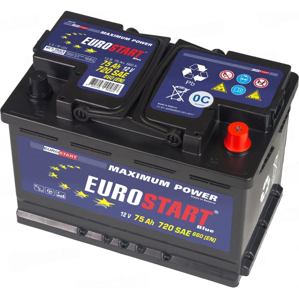 Изображение товара Аккумуляторная батарея EUROSTART Blue, 75 А·ч, R+ EB750