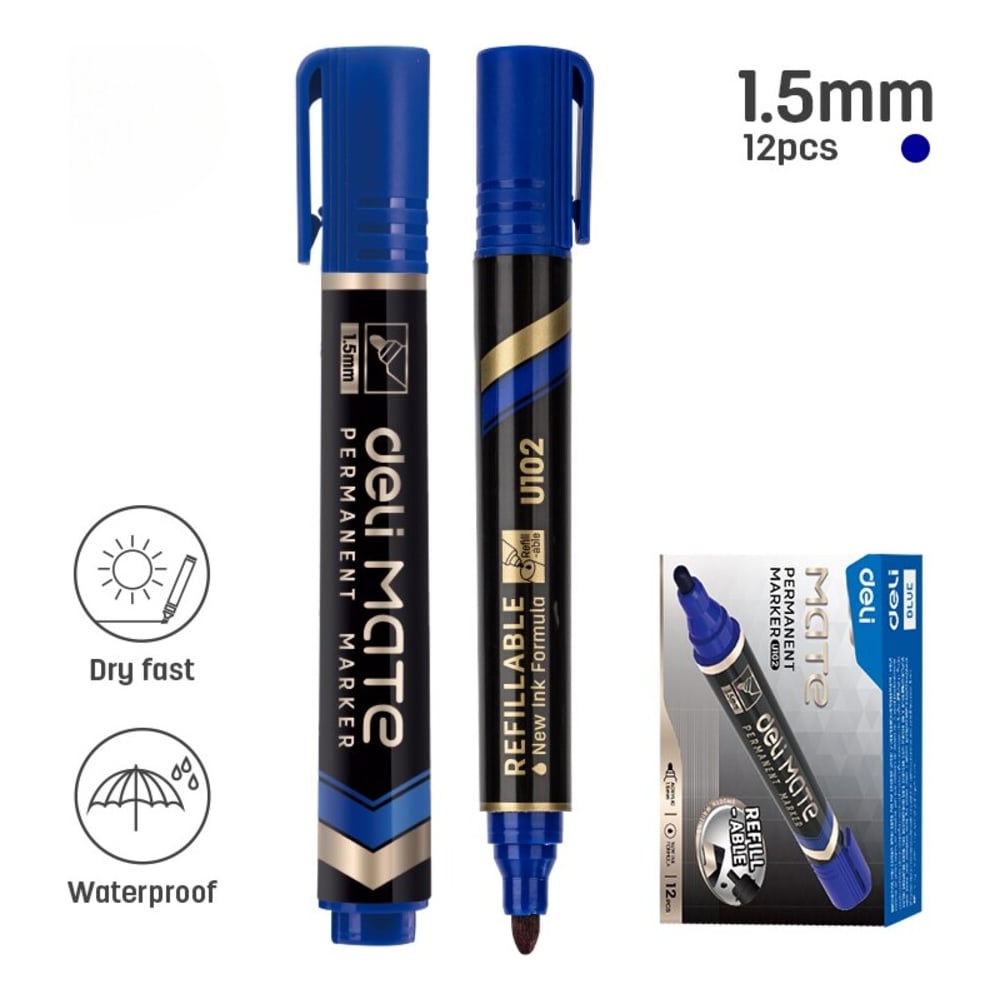 Изображение товара Перманентный маркер DELI Mate круглый 1.5 мм синий, 12 шт