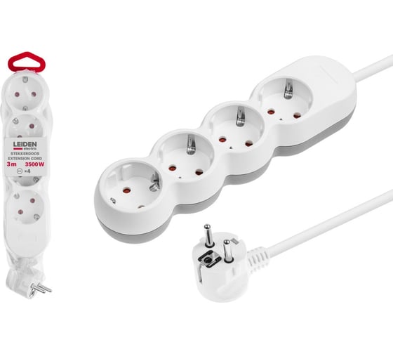 Изображение товара Удлинитель LEIDEN ELECTRIC 3 м 4 розетки 3,5 кВт с заземлением 805017 ЦЗ-0302271424
