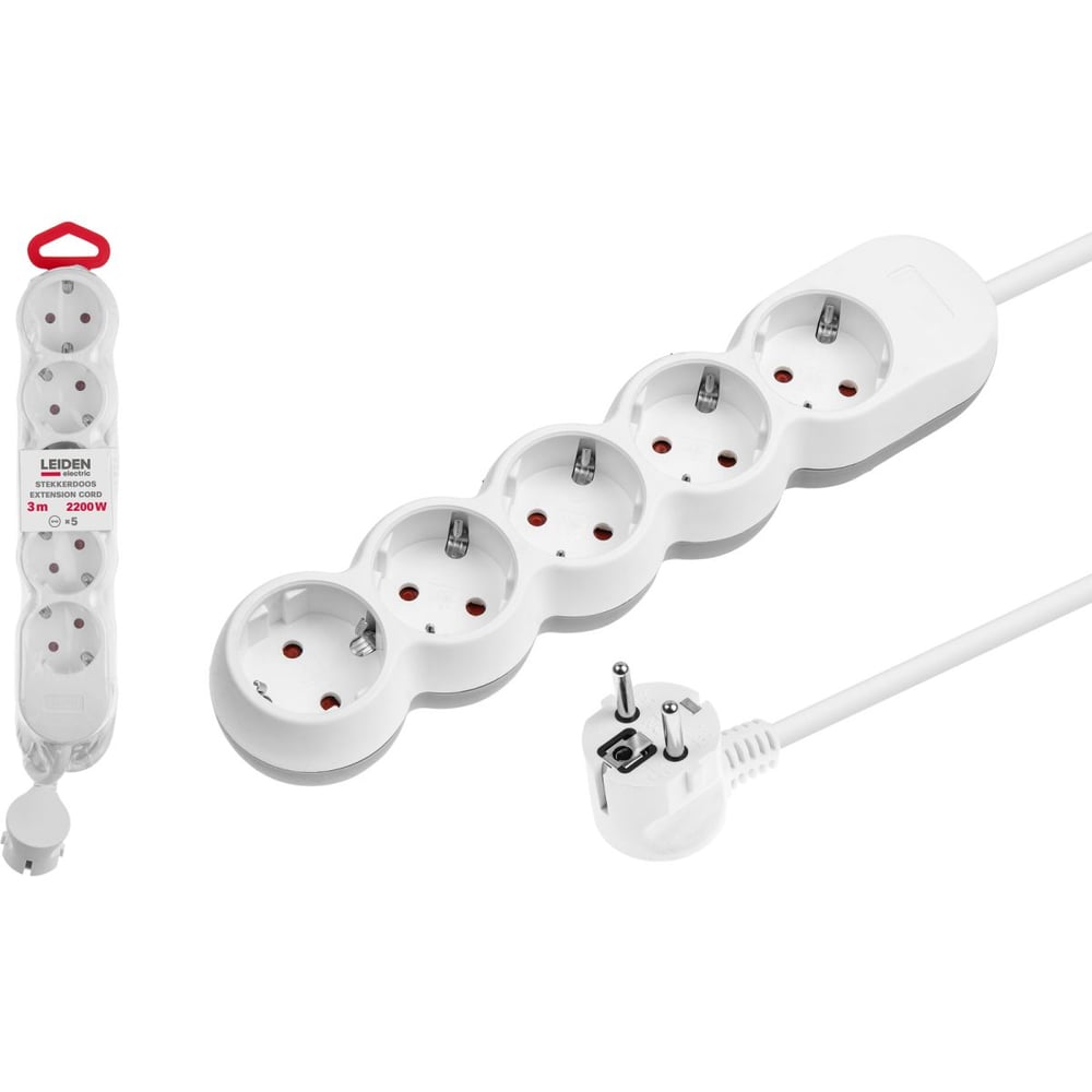 Изображение товара Удлинитель LEIDEN ELECTRIC 3 м 5 розеток 2,2 кВт с заземлением 805030 ЦЗ-1199372650