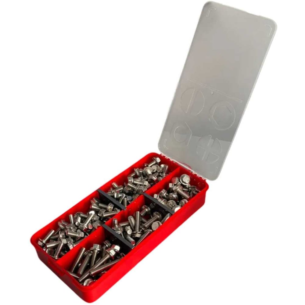 Изображение товара Болты нержавеющие с фланцем М6 DIN 6921, 145 шт (органайзер)