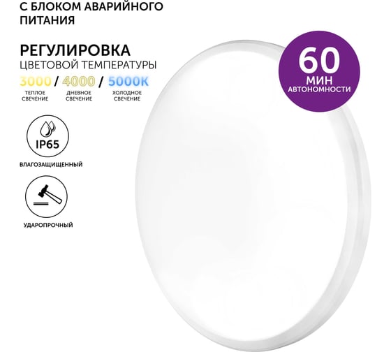 Изображение товара Светодиодный светильник Geniled настенно потолочный накладной Orbita c блоком аварийного питания БАП круглый белый 08975_em1