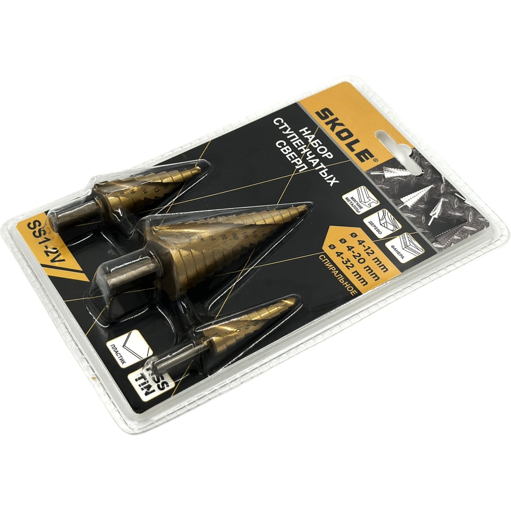 Изображение товара Сверло ступенчатое витое Skole 4-32 мм набор 3 шт HSS-TIN