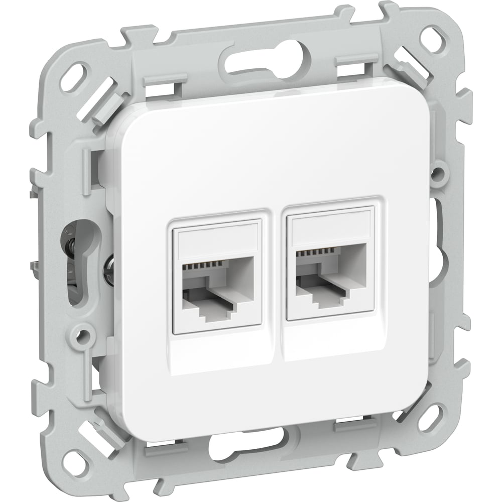 Изображение товара Розетка двойная IEK FLITE RJ45/RJ11 кат.5Е/3 UTP РКТ5е/3-2-0-ФлБ белый FI-KT22-1-K01