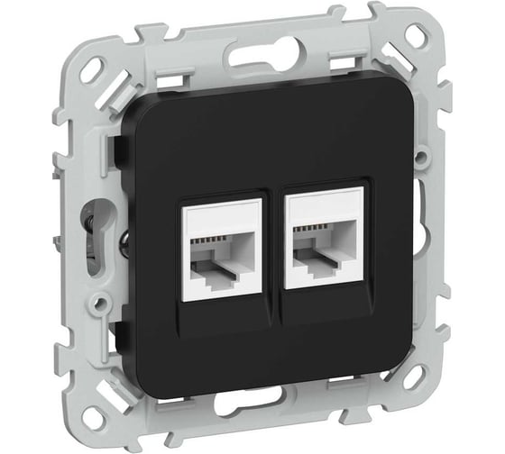 Изображение товара Розетка двойная IEK FLITE RJ45/RJ11 кат.5Е/3 UTP РКТ5е/3-2-0-ФлЧ черный FI-KT22-1-K02