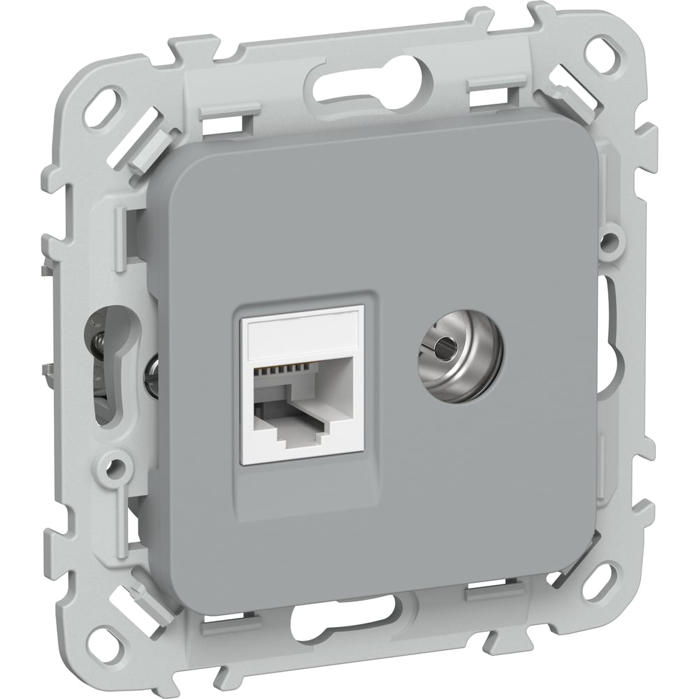 Розетка двойная IEK FLITE RJ45/TV кат.5Е UTP РКТВ5е-2-0-ФлС серый FI-AK22-1-K03
