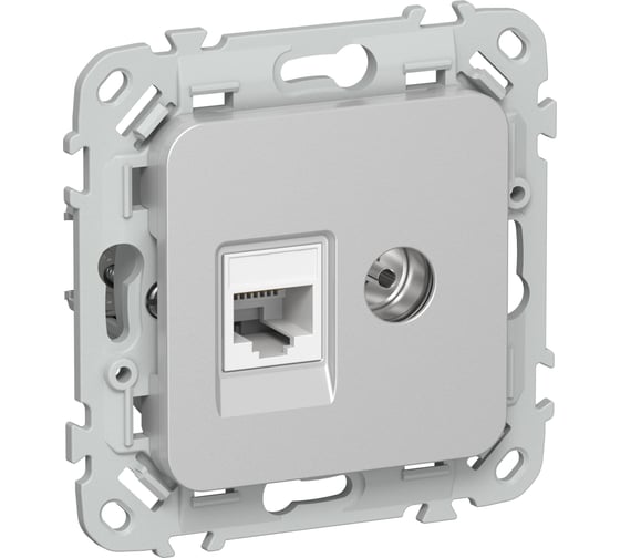 Изображение товара Розетка двойная IEK FLITE RJ45/TV кат.5Е UTP РКТВ5е-2-0-ФлА алюминий FI-AK22-1-K47