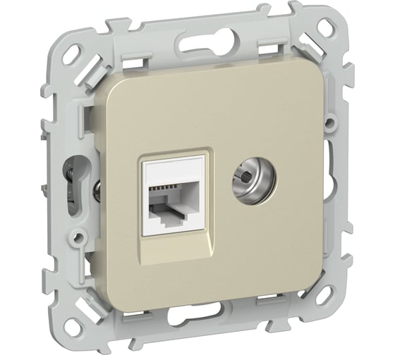 Изображение товара Розетка двойная IEK FLITE RJ45/TV кат.5Е UTP РКТВ5е-2-0-ФлШ шампань FI-AK22-1-K37