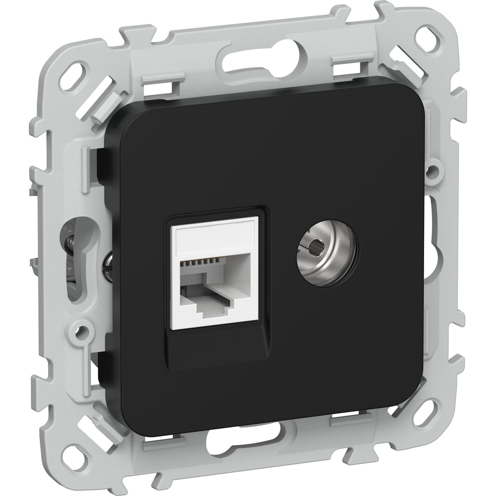 Изображение товара Розетка двойная IEK FLITE RJ45 TV кат.5Е UTP черная монтаж скрытый