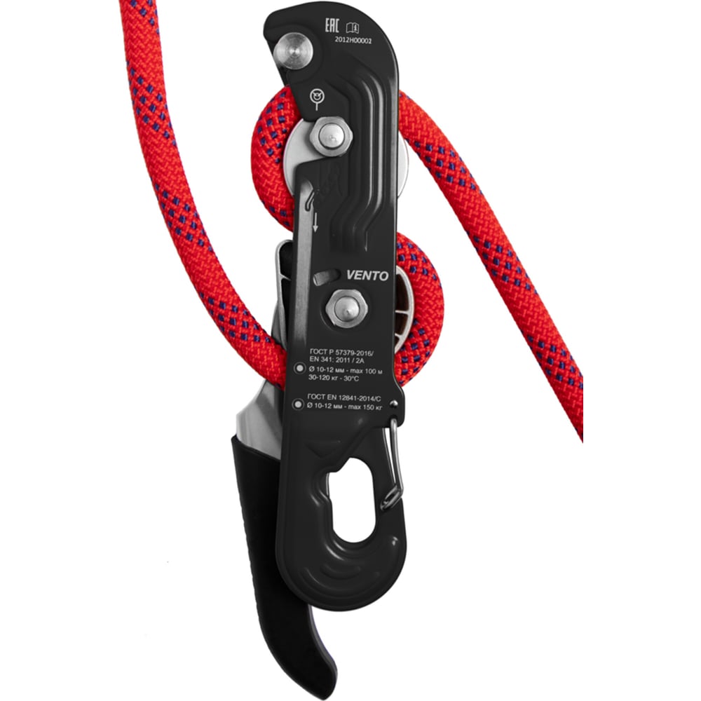 Изображение товара Спусковое устройство VENTO Стопор-десантер черное 10-12 мм для альпинизма