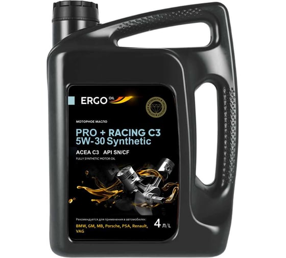 Изображение товара Моторное масло ERGOOIL PRO + RACING C3 5W-30 Synthetic SN/CF (кан. 4 л) ERGO120023003199