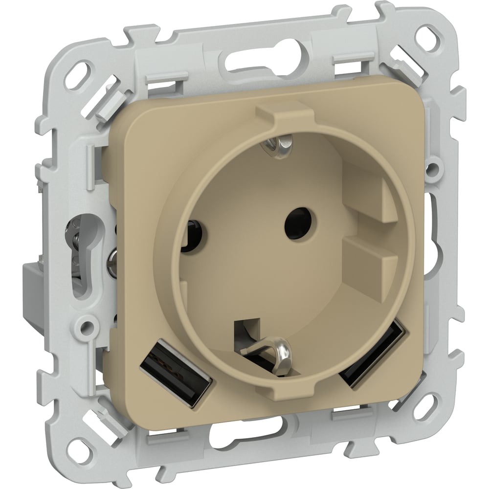 Изображение товара Розетка IEK FLITE с заземлением и USB, IP20, хаки, 16А, 3 гнезда