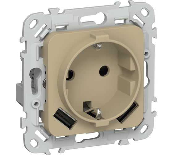 Изображение товара Розетка IEK FLITE с заземляющим контактом и шторками, 16А USB AA 3,1А б/к РСЮша11-1-ФлХ хаки FI-R14-16-1-U21-D31-K59