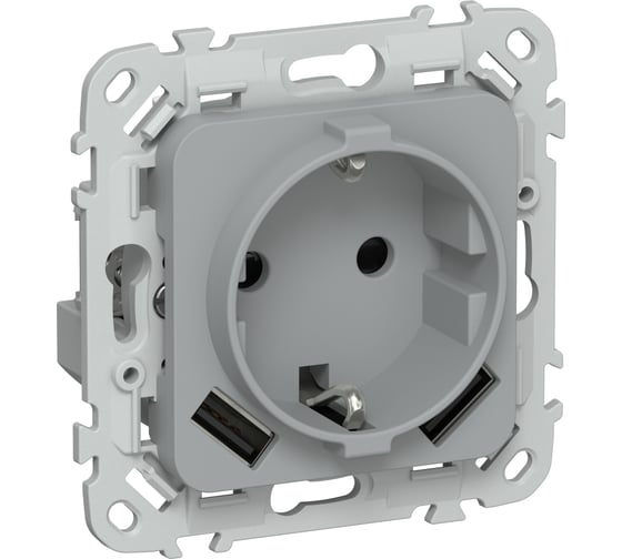 Изображение товара Розетка IEK FLITE с заземляющим контактом и шторками, 16А USB AA 3,1А б/к РСЮша11-1-ФлС серый FI-R14-16-1-U21-D31-K03