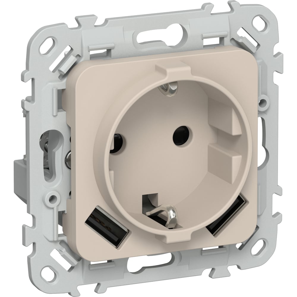Изображение товара Электрическая розетка IEK FLITE с USB и заземлением 16А бежевый