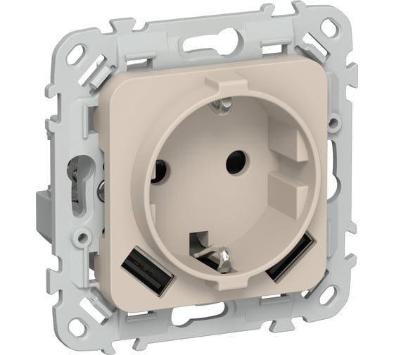 Изображение товара Розетка IEK FLITE с заземляющим контактом и шторками, 16А USB AA 3,1А б/к РСЮша11-1-ФлЛ льняной FI-R14-16-1-U21-D31-K88