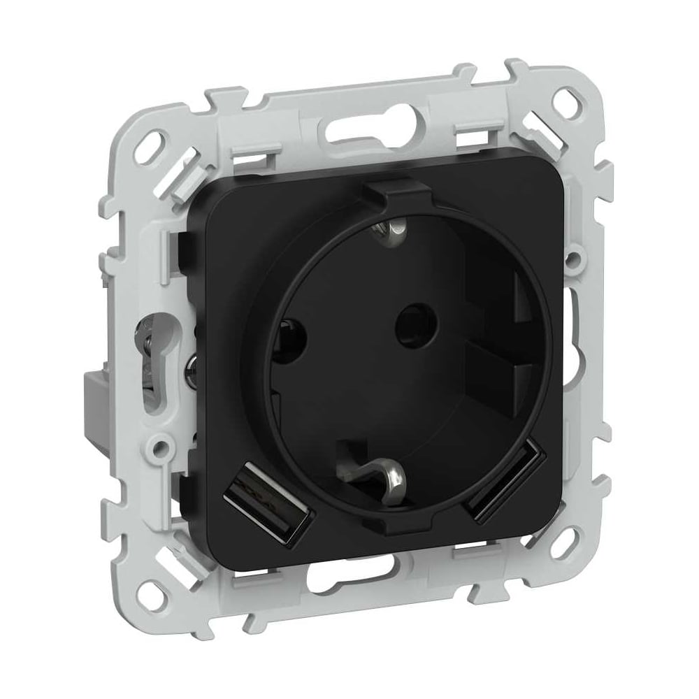 Изображение товара Электрическая розетка IEK FLITE с USB, заземлением и шторками, 16А черная