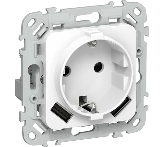 Изображение товара Розетка IEK FLITE с заземляющим контактом и шторками, 16А USB AA 3,1А б/к РСЮша11-1-ФлБ белый FI-R14-16-1-U21-D31-K01