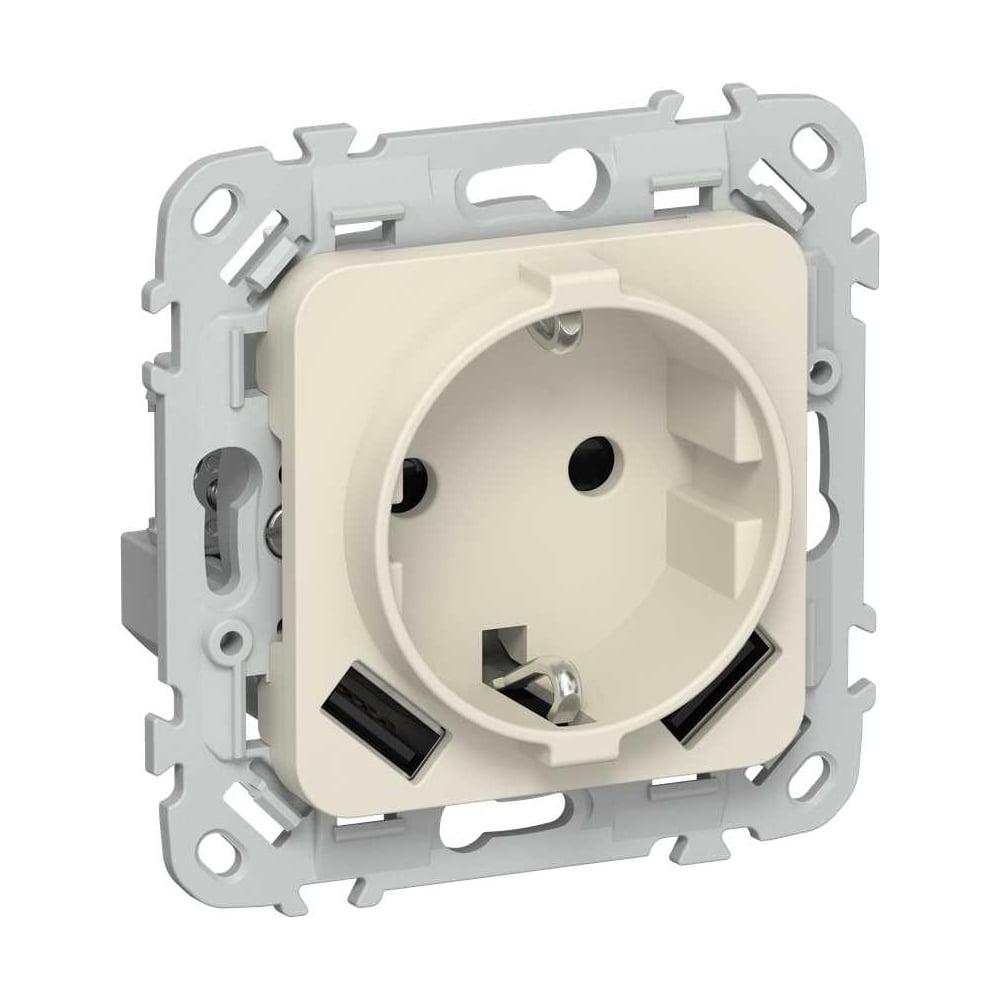 Изображение товара Розетка IEK FLITE с заземляющим контактом и шторками, 16А USB AA 3,1А б/к РСЮша11-1-ФлСл сливочный FI-R14-16-1-U21-D31-K86