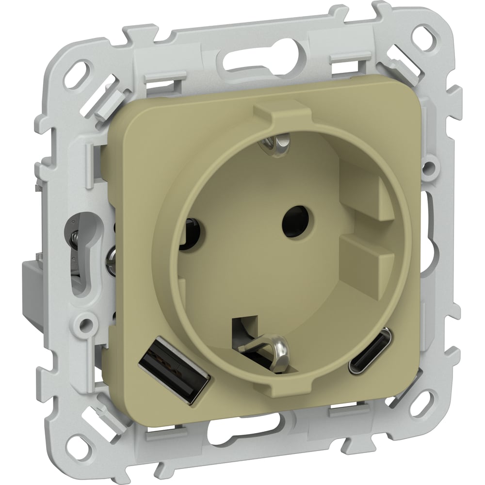 Изображение товара Розетка IEK FLITE с USB и Type C, заземлённой контакт, IP20, оливковая