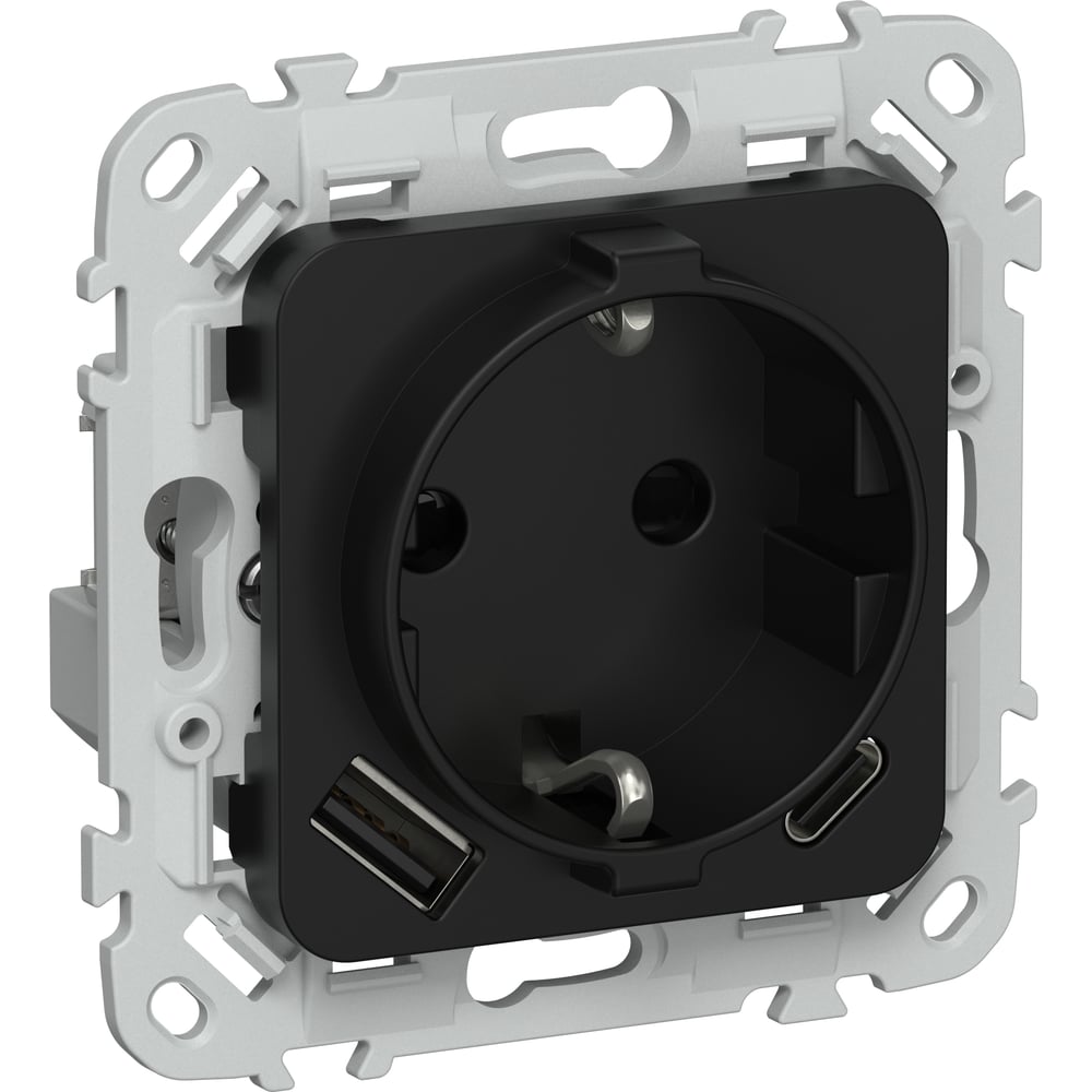 Изображение товара IEK FLITE: розетка 16A USB-C/USB-A, 3 гнезда, встроенная, черная