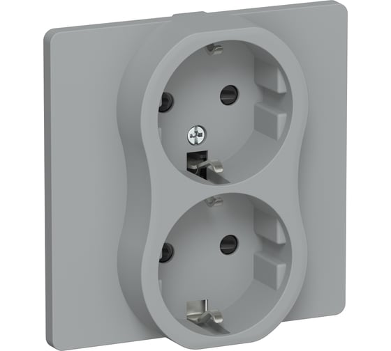 Изображение товара Розетка двойная IEK FLITE с заземляющим контактом и шторками, б/к 16А РСш12-1-К-ФлС серый FI-R24C-16-1-K03