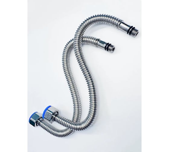 Изображение товара Стальная гибкая подводка для смесителя STACORT для подключения холодной и горячей воды, 2 шт по 40 см, NT-1/2-M10, гайка-штуцер. NT-1/2-M10-400(x2)