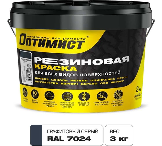 Изображение товара Резиновая краска Оптимист F310 графитово-серая, 3кг, OPP289