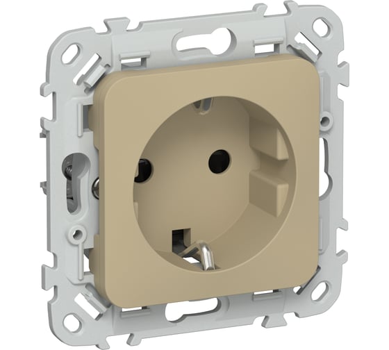 Изображение товара Розетка IEK FLITE с заземляющим контактом и шторками, б/к 16А РСш11-1-ФлХ хаки FI-R14-16-1-K59