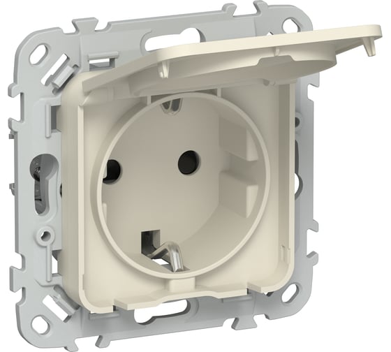 Изображение товара Розетка IEK FLITE с заземляющим контактом, шторками и крышкой, б/к 16А IP44 РСшкр11-1-44-ФлСл сливочный FI-R16-16-1-44-K86