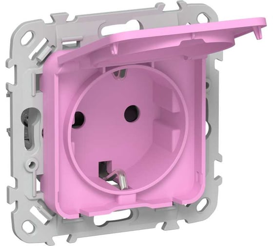 Изображение товара Розетка IEK FLITE с заземляющим контактом, шторками и крышкой, б/к 16А IP44 РСшкр11-1-44-ФлПр пурпурный FI-R16-16-1-44-K99