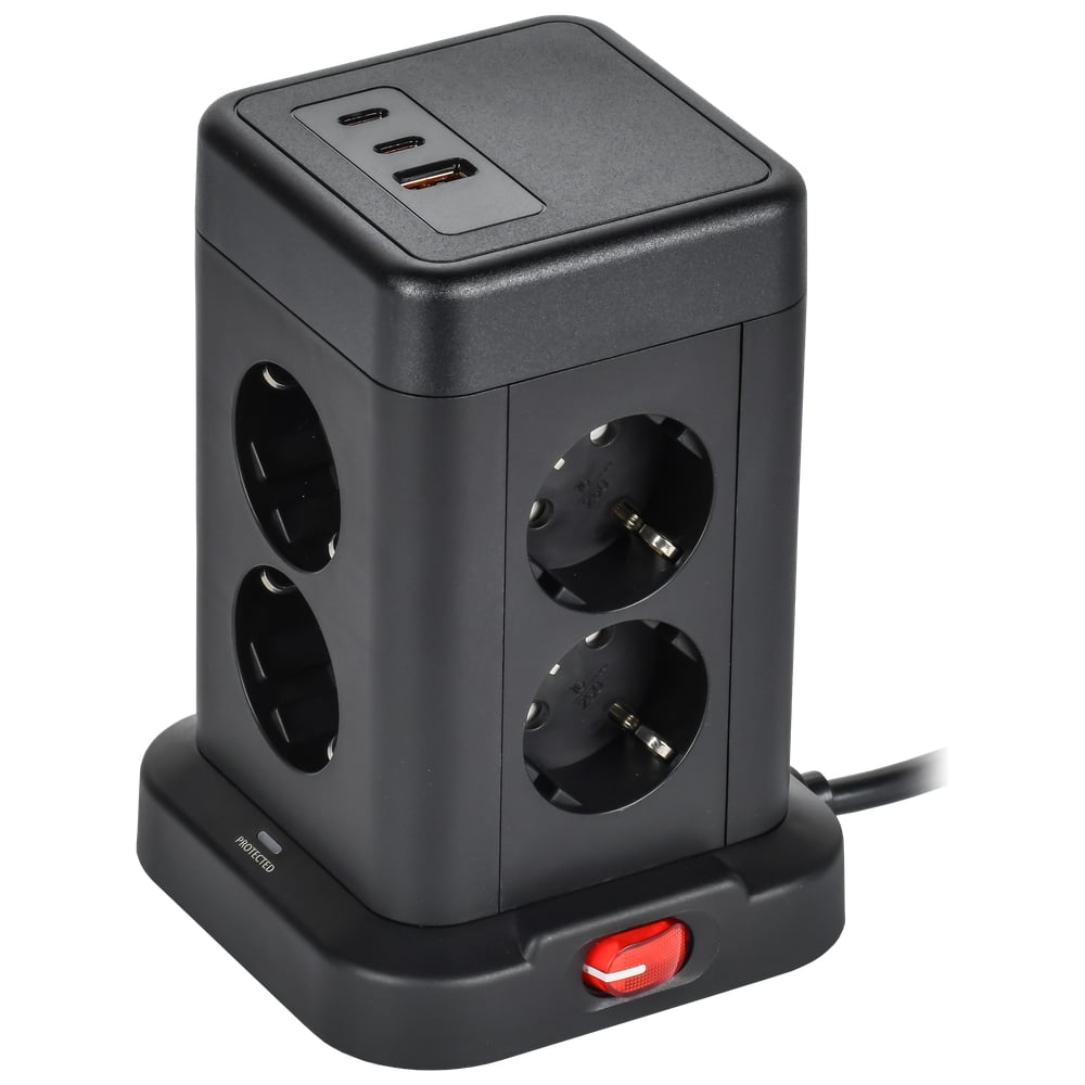 Изображение товара Удлинитель IEK DOMINIC У08K 1.5м, 3х1мм2, USB A+C, 20Вт, черный DN-YP30-16-08-01-ZKU-K02