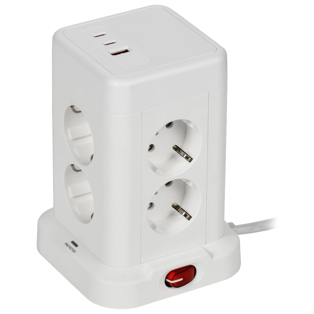 Изображение товара Удлинитель IEK DOMINIC У08K 1.5м, 3х1мм2, USB A+C, 20Вт, белый DN-YP30-16-08-01-ZKU-K01