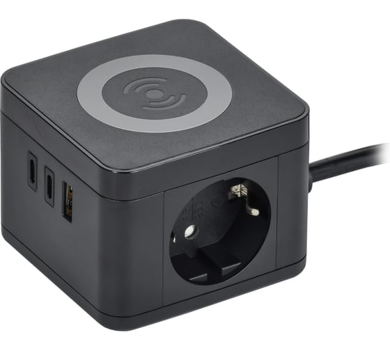 Изображение товара Удлинитель IEK DOMINIC Qi10Вт У02К 1.3м, 3х1мм2, USB A+C, черный DN-YP31-16-02-01-ZKU-K02