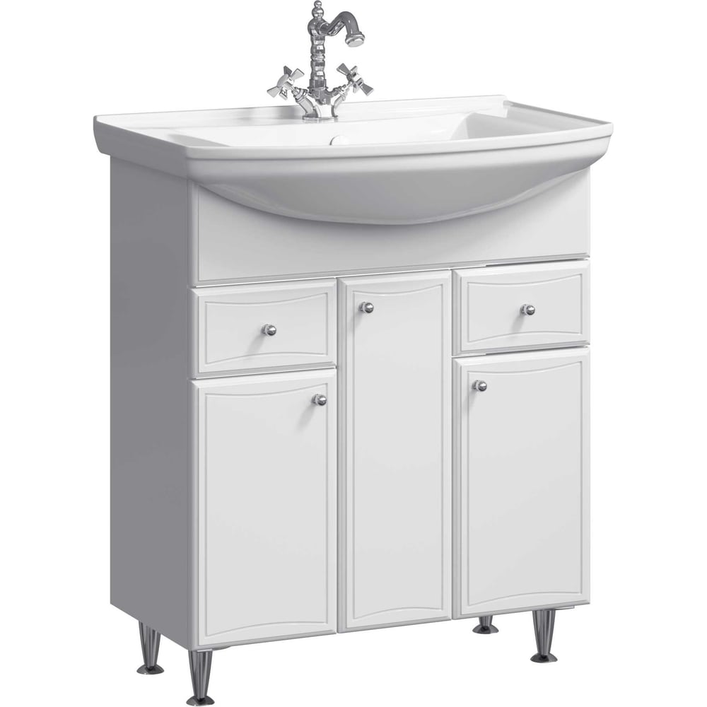 Изображение товара Тумба под умывальник AQWELLA Барселона-Люкс Стиль 750 на ножках, с двумя ящиками и корзиной Ba-L.01.07.К, ТМ «AQWELL BA0107K